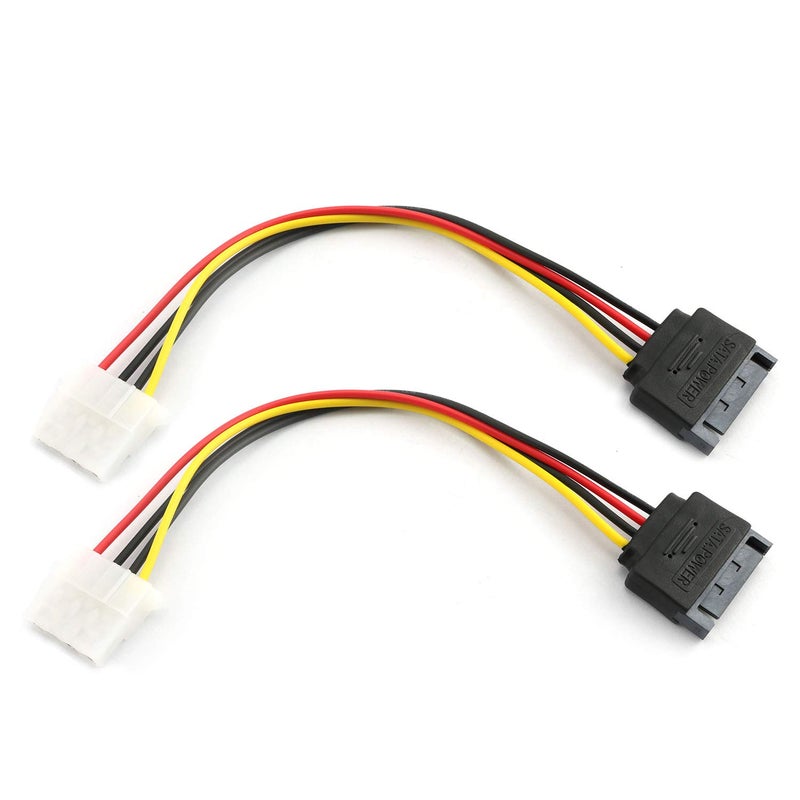 RLECS 2pcs SATA Male to IDE Molex 4Pin Female HDD Extension Power Adapter Cable 15 Pin 20cm for Serial ATA Hard Drives and CD ROM Drives - Image 1